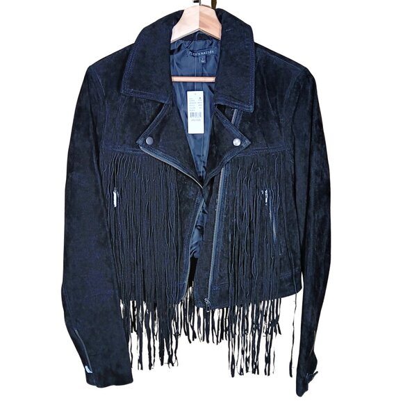 PS Erin Wasson Leather Jacket Large NWT Medium Cropped Fringe Moto Boho - Picture 2 of 8